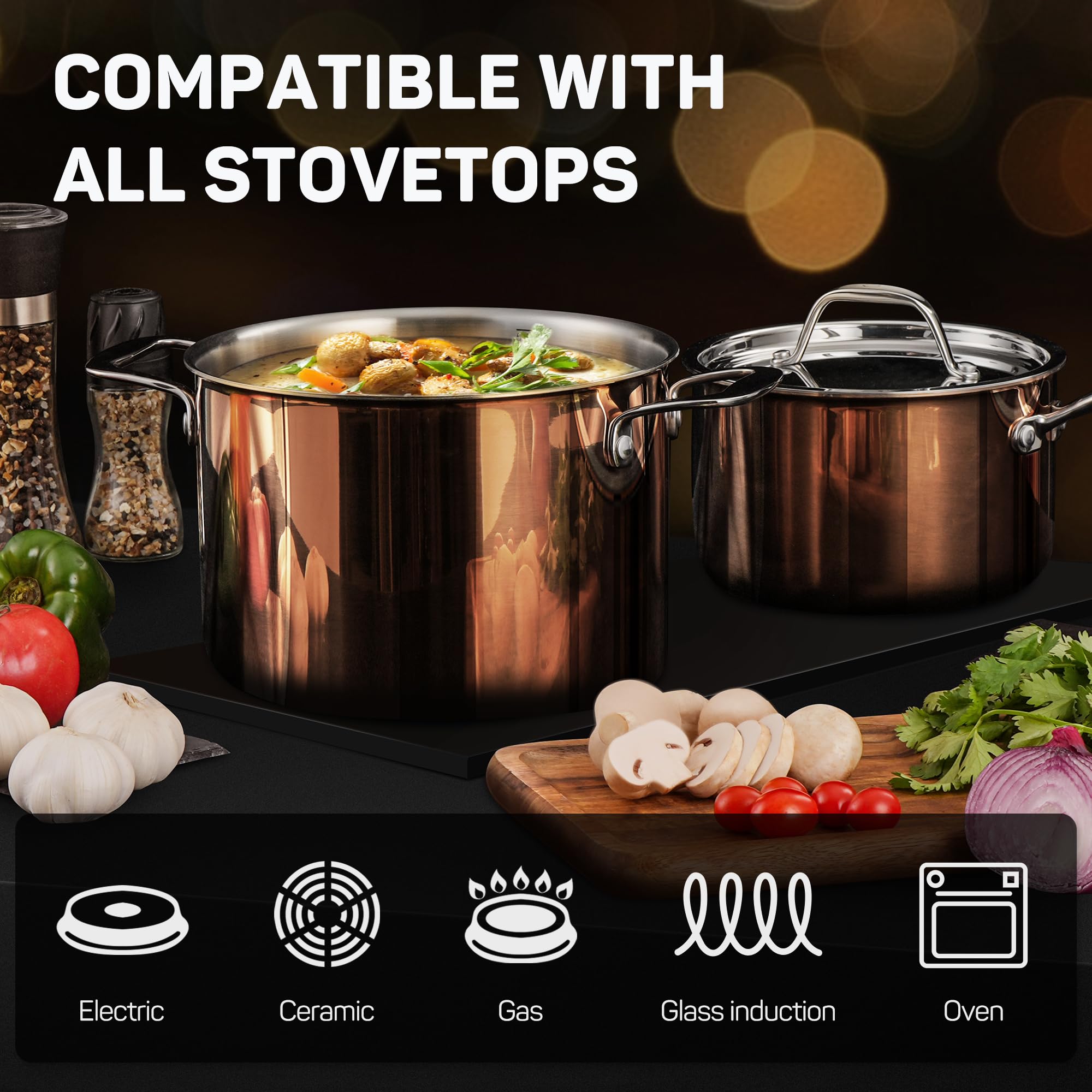 Ciwete Tri-ply 18/10 Stainless Steel Pot and Pan Set 11-PC