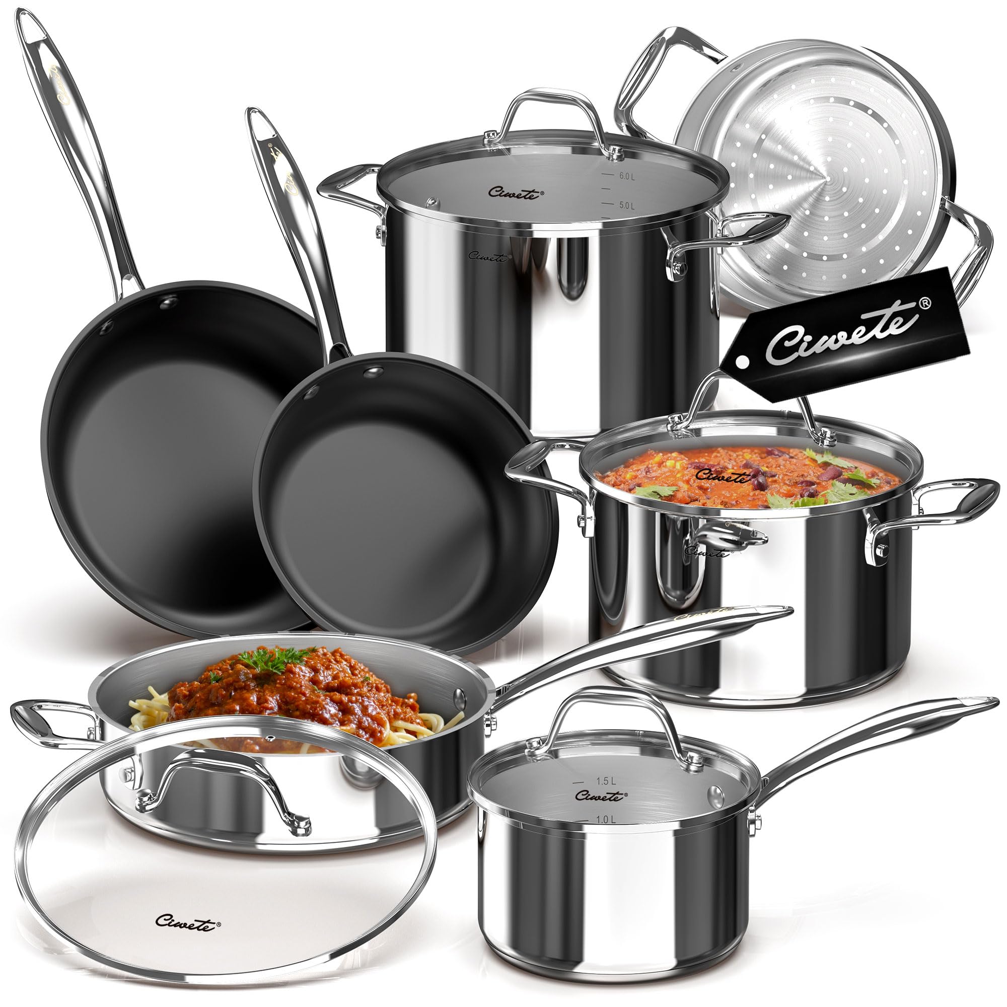 Ciwete Stainless Steel Nonstick Pots and Pans Set 11-PC